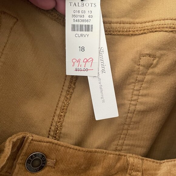 NWT Talbots Women’s 18 Curvy Corduroy Straight Leg Pants High Waist Full Length - Picture 7 of 11